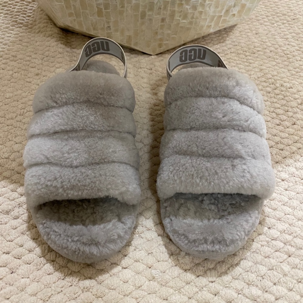 UGG Gray Fluffy Slippers